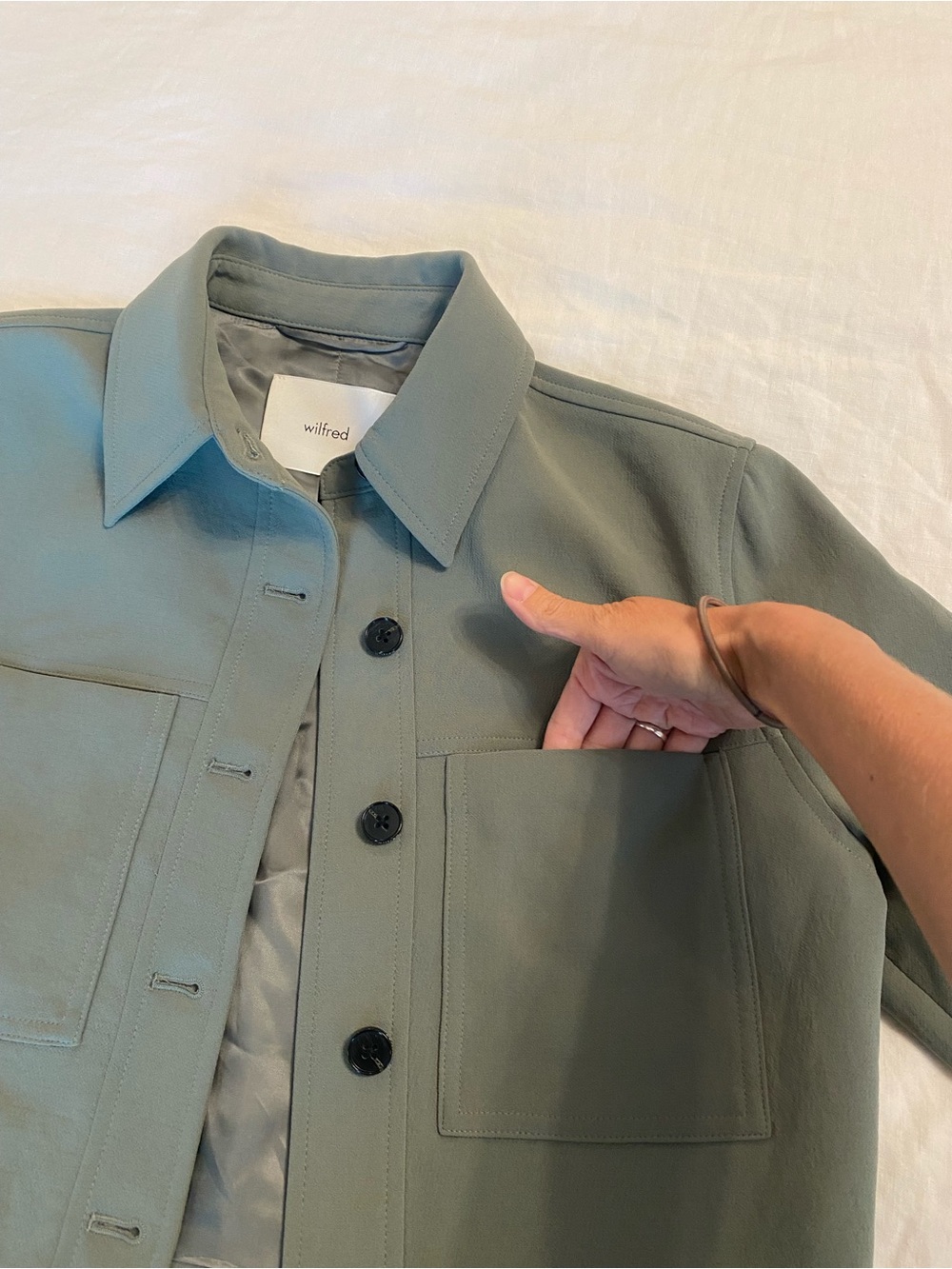 Aritzia Sage Green Cropped Button Jacket - Picture 5 of 9
